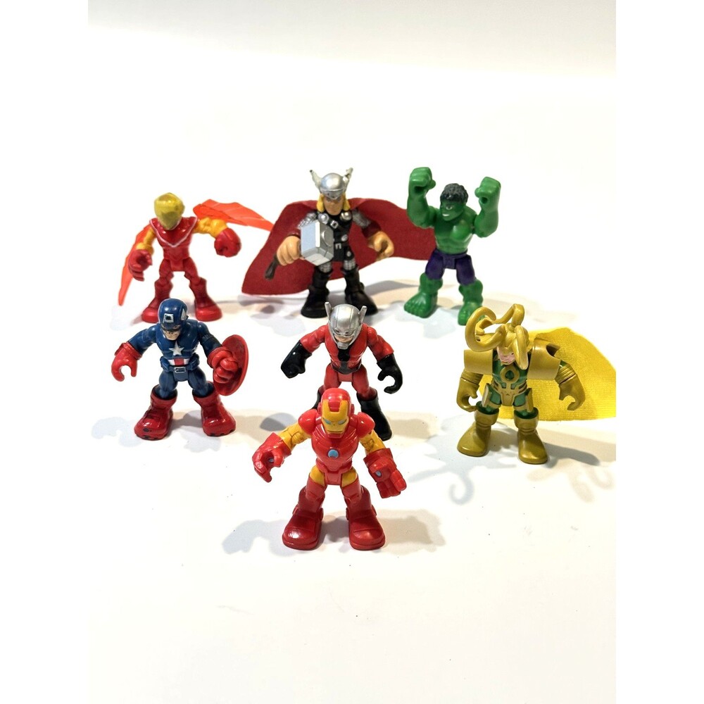 Playskool Marvel Adventure Heroes Lot 7 LOKI THOR IRON MAN HULK CAPTAIN FALCON